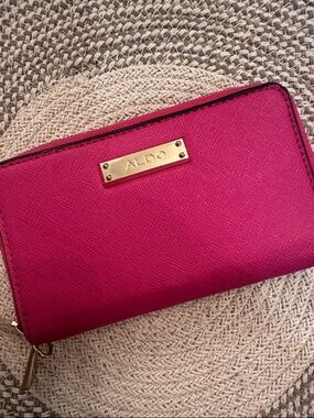 ALDO Fuchsia Zip-Around Wallet with Gold Plate